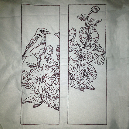 Redwork Bird Flower Digital Embroidery Design