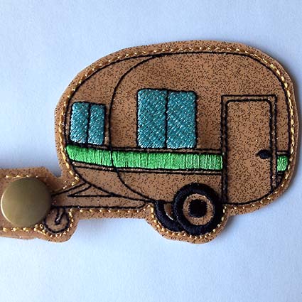 Camping caravan key tag embroidery design