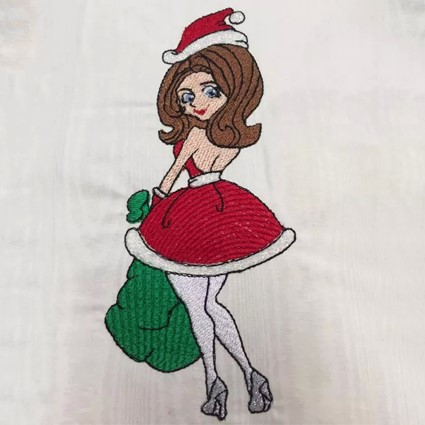 Santa Girl with Gift Bag Machine Embroidery Design