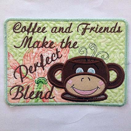 coffee friends mug rug machine embroidery design