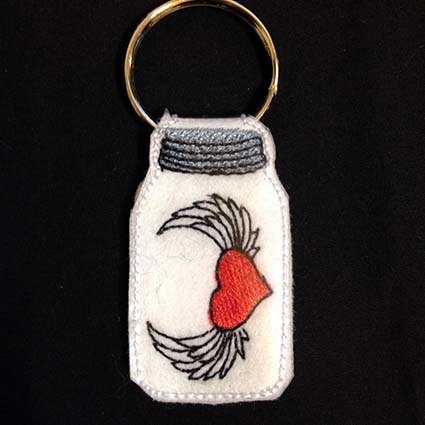 Winged Heart Mason Jar Key Tag Machine Embroidery Design