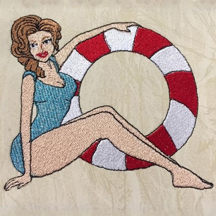 Girl and Buoy Machine Embroidery Design