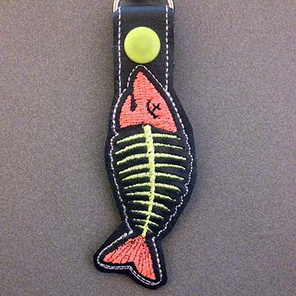 Fish Bones Key Tag Machine Embroidery Design