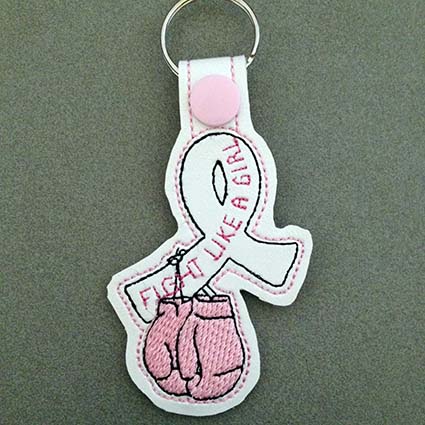 Fight Like a Girl Awareness Key Tag Machine Embroidery Design