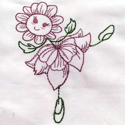 Redwork Dancing Flowers Digital Embroidery Design
