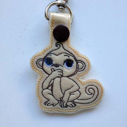 Speak-No-Evil Monkey Key Tag Digital Embroidery Design