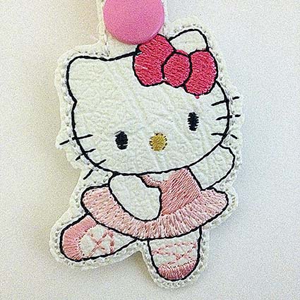 dancing kitty key tag machine embroidery design