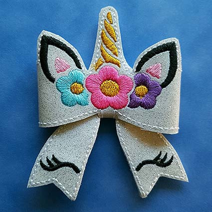 unicorn hair bow embroidery design