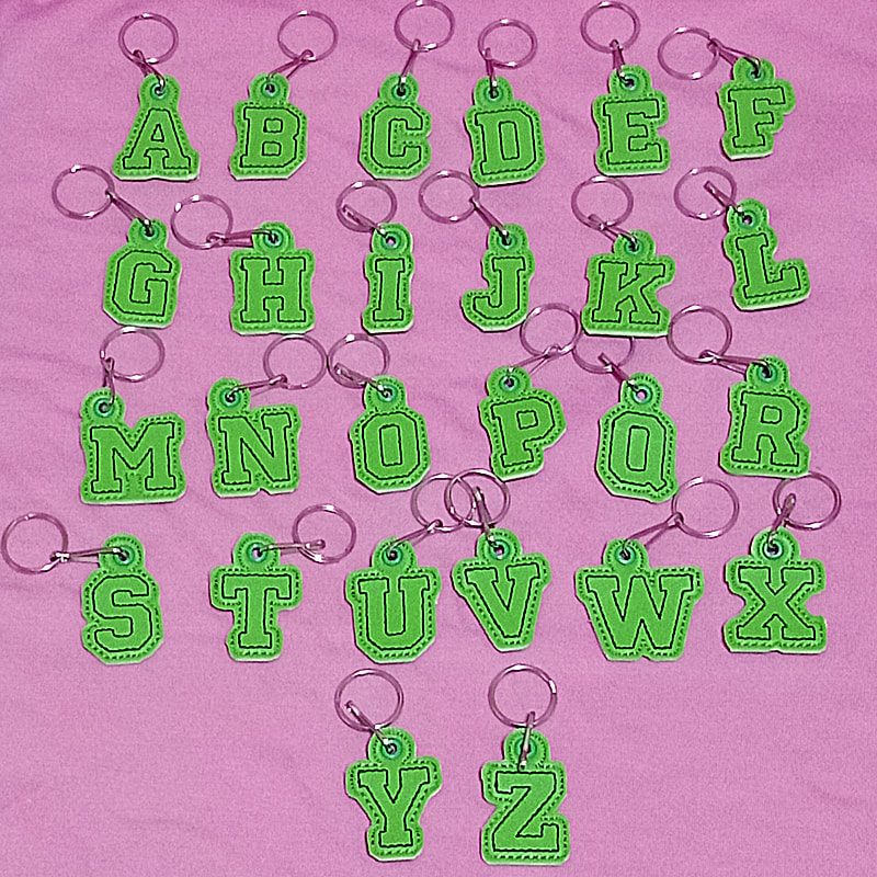College Font Key Tag Set Machine Embroidery Design