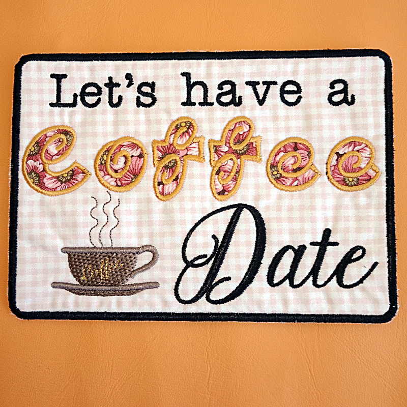 Coffee Date Mug Rug Machine Embroider Design