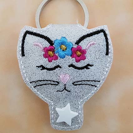 cat coin keeper key tag machine embroidery design