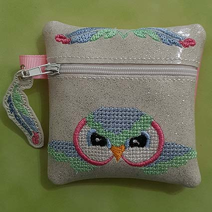 owl zipper pocket machine embroidery design