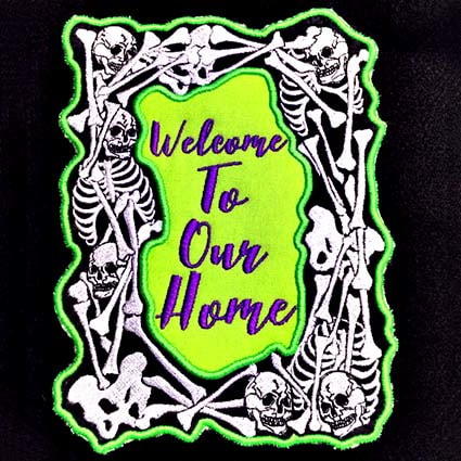 Halloween skeleton mug rug embroidery design