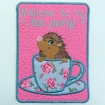 tea party funny mug rug embroidery design