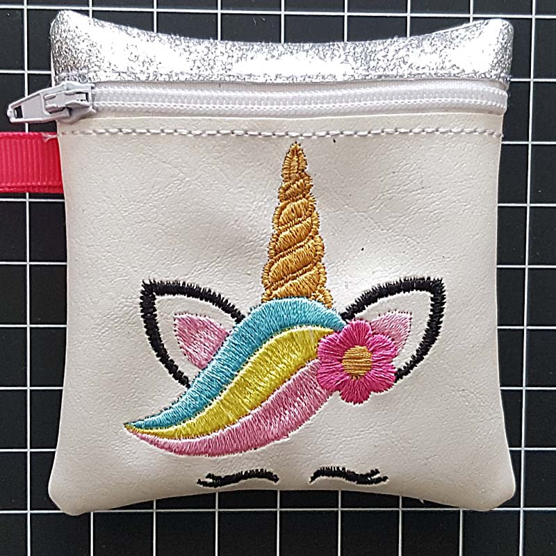 Unicorn zipper pocket embroidery design